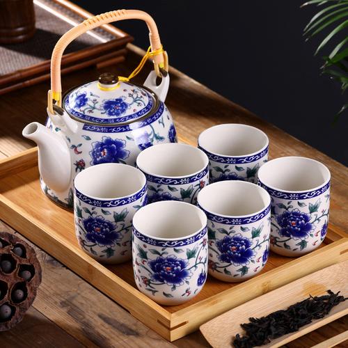 特价中式提梁壶陶瓷功夫茶具套装青花瓷茶壶茶杯家用大容量